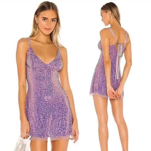 Intimately Free People Gold Rush Lilac Iridescent Mini Slip Dress Size Small - Picture 11 of 11